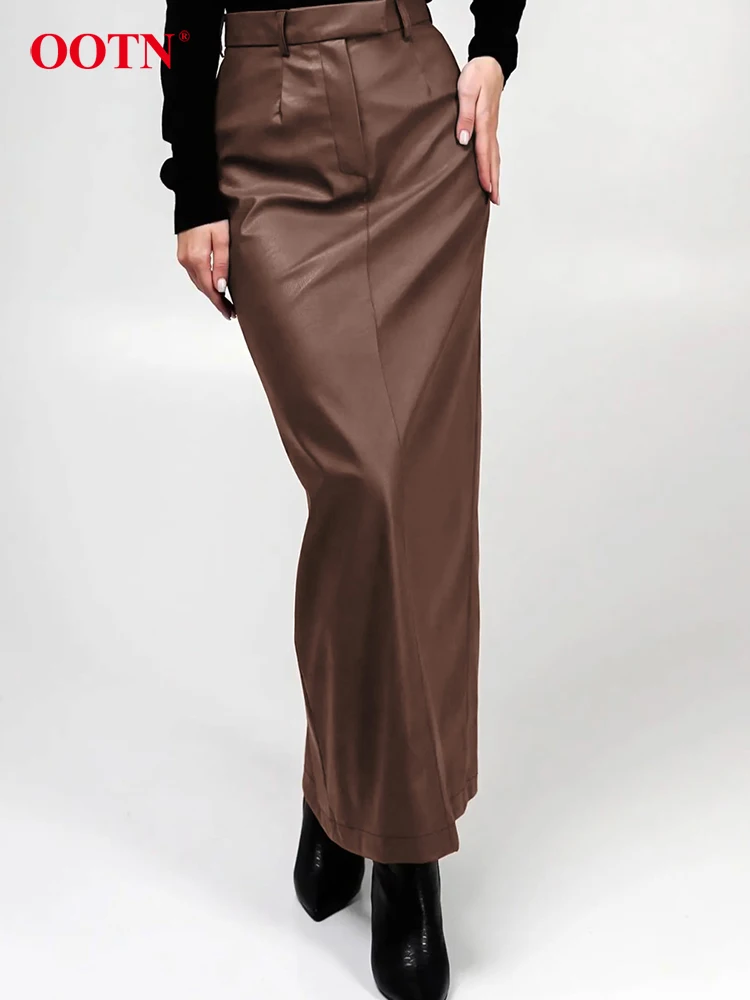 

Женская офисная юбка OOTN, элегантная Коричневая длинная юбка с высокой талией и карманами на молнии, 2023