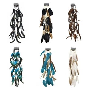 Bohemian Colorful Feather Hair Comb for Women Fashion Braid Dreadlock Hairclips Headwear Hair Decor Jewelry Accessories