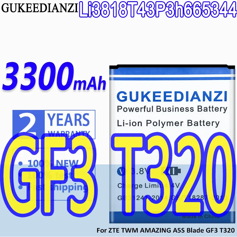 

3300mAh Li3818T43P3h665344 High Capacity GUKEEDIANZI Battery For ZTE TWM AMAZING A5S Blade GF3 T320 Rechargeable Batteries