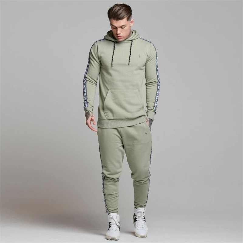 

Conjunto de ropa deportiva para hombre, jersey con bordado de panel de algodón, Sudadera con capucha y pantalones, traje de dos
