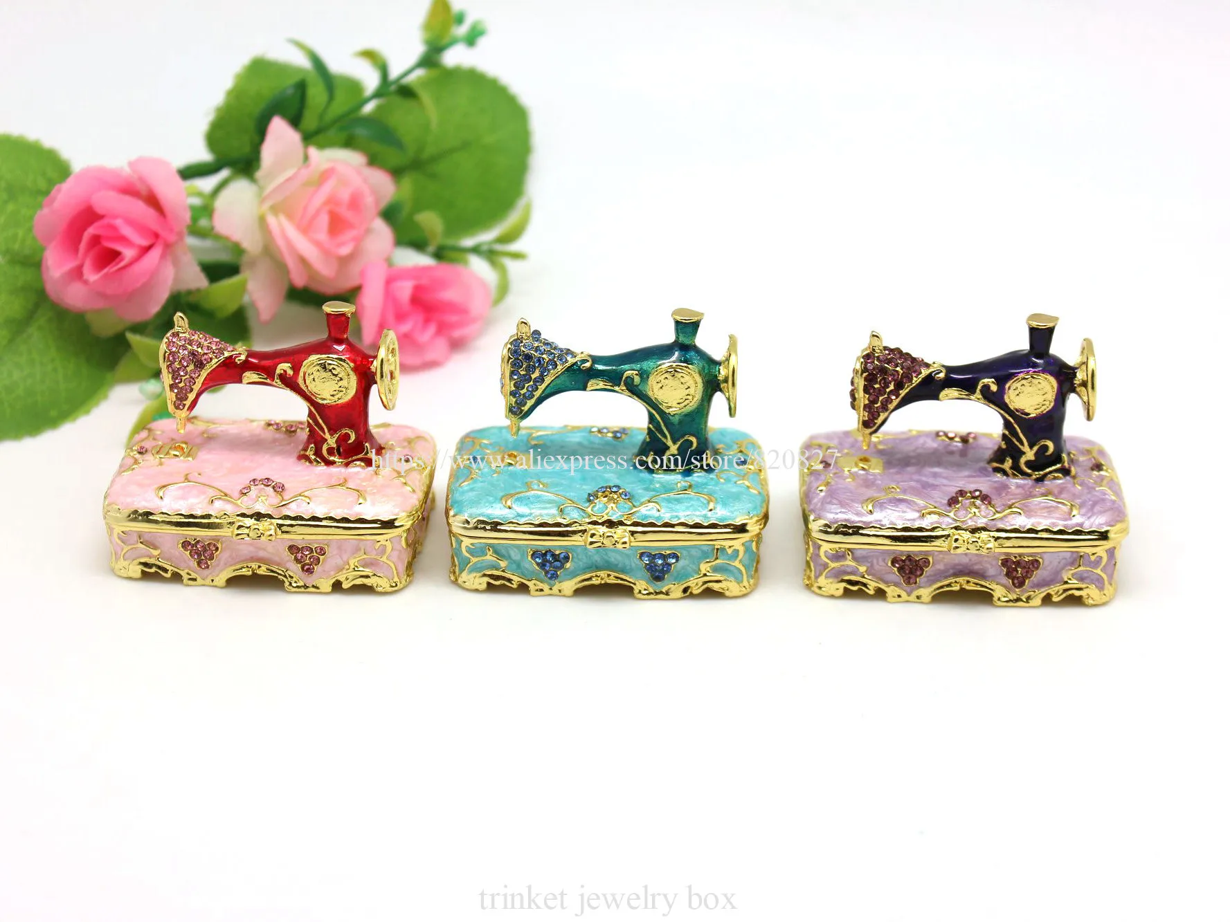 Old Sewing Machine Style Pink Mini Jewelry Trinket box