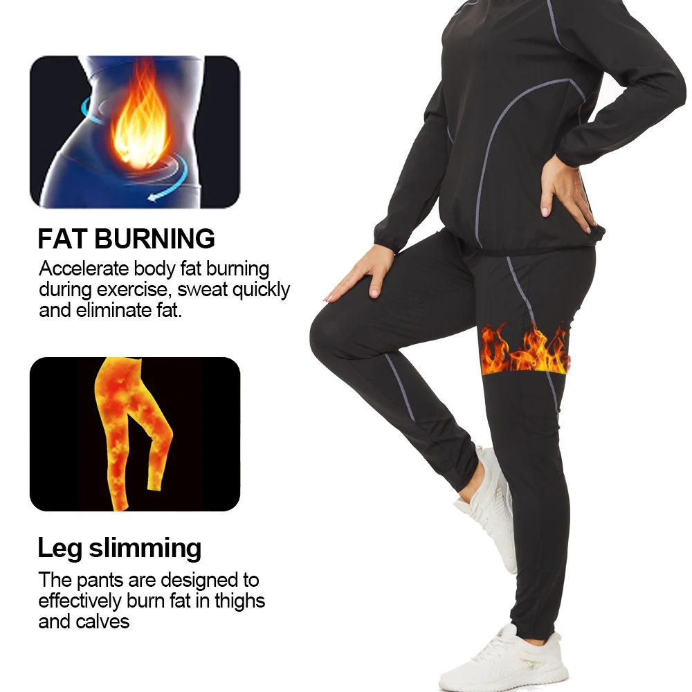 Velssut Sauna Suit for Women Weight Loss Set Long Sleeve Sweat Jacket Slimming Leggings Fat Burner Body Shaper Fitness Sportwear
