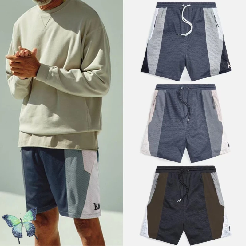 

High Quality Patchwork Colour Men Women Zipper Pockets Mesh Breathable KITH Shorts