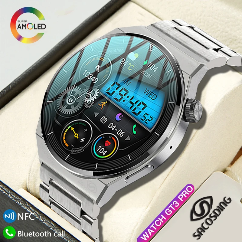 

SACOSDING 2023 New NFC Smart Watch GT3 Pro AMOLED 390*390 HD Screen Heart Rate Bluetooth Call IP68 SmartWatch For Huawei Xiaomi