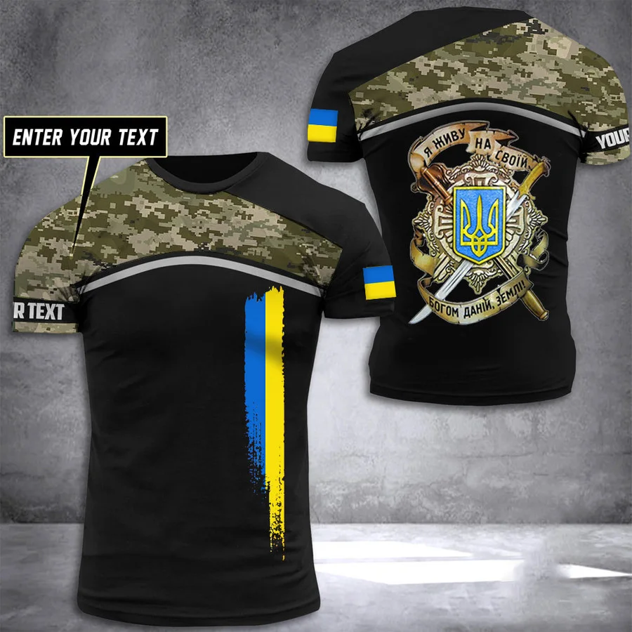 

ARMY-VETERAN 3D Printed Men's T-Shirt Ukrainian Soldier Casual Short Sleeve Camo T-Shirt Ukrainian Flag Trident Logo T-Shirt