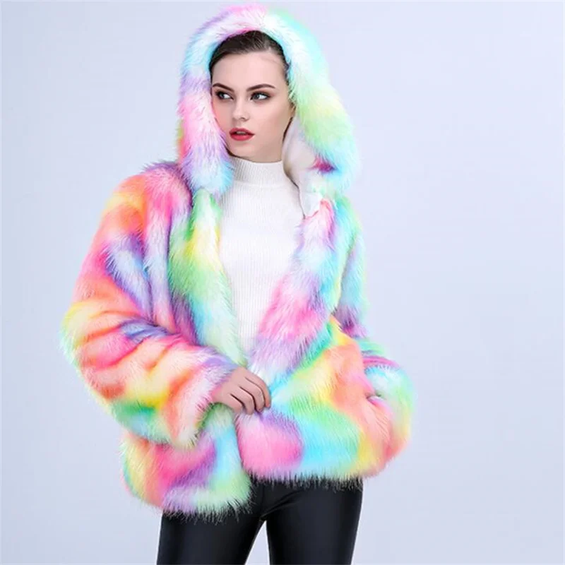 Faux fur leather jacket womens warm fur leather coat women loose jackets Hooded winter thicken multicolor clothes fashion b506