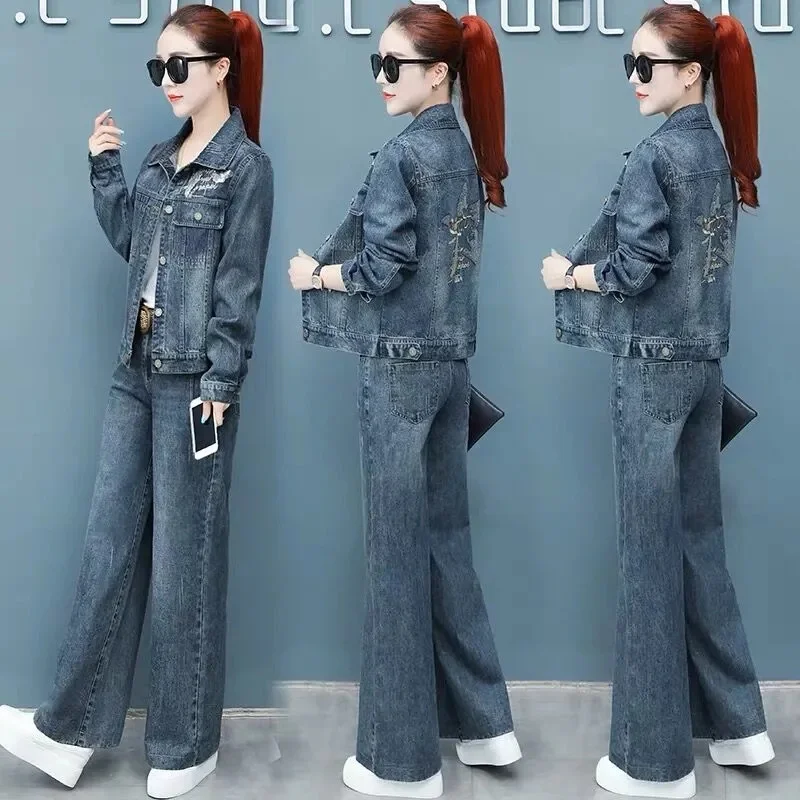 Джинсовый костюм женский комплект из двух предметов новый осенний джинсовый