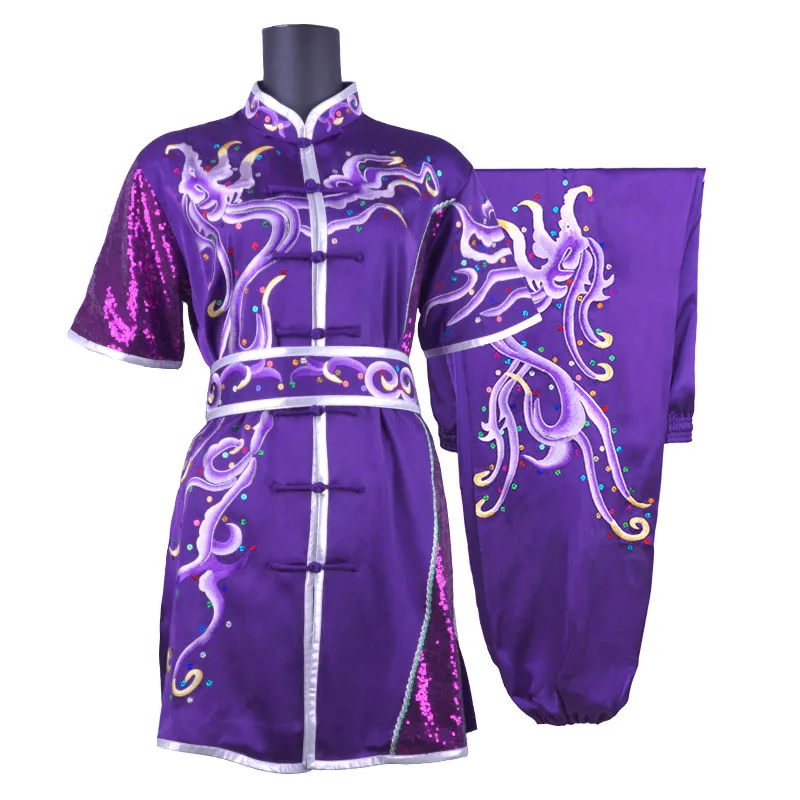 Kids Teenager Martial Arts Kungfu Matching Uniform Rayon Emboridery Chinese Traditional Wushu Wing Chun Exercise Performance Set