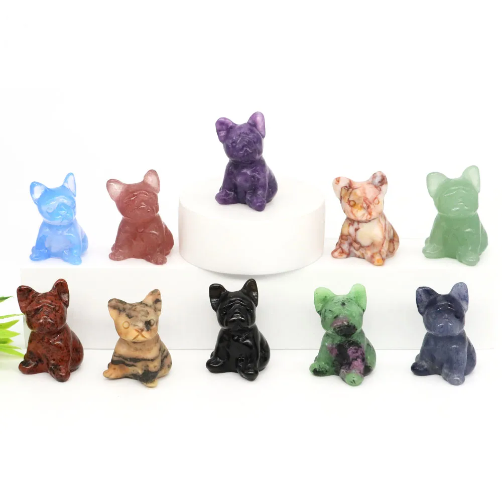 

1.2" Bulldog Figurine Natural Stone Carving Animal Dog Statue Crystal Reiki Healing Room Decor Ornaments Decoration Crafts Gift