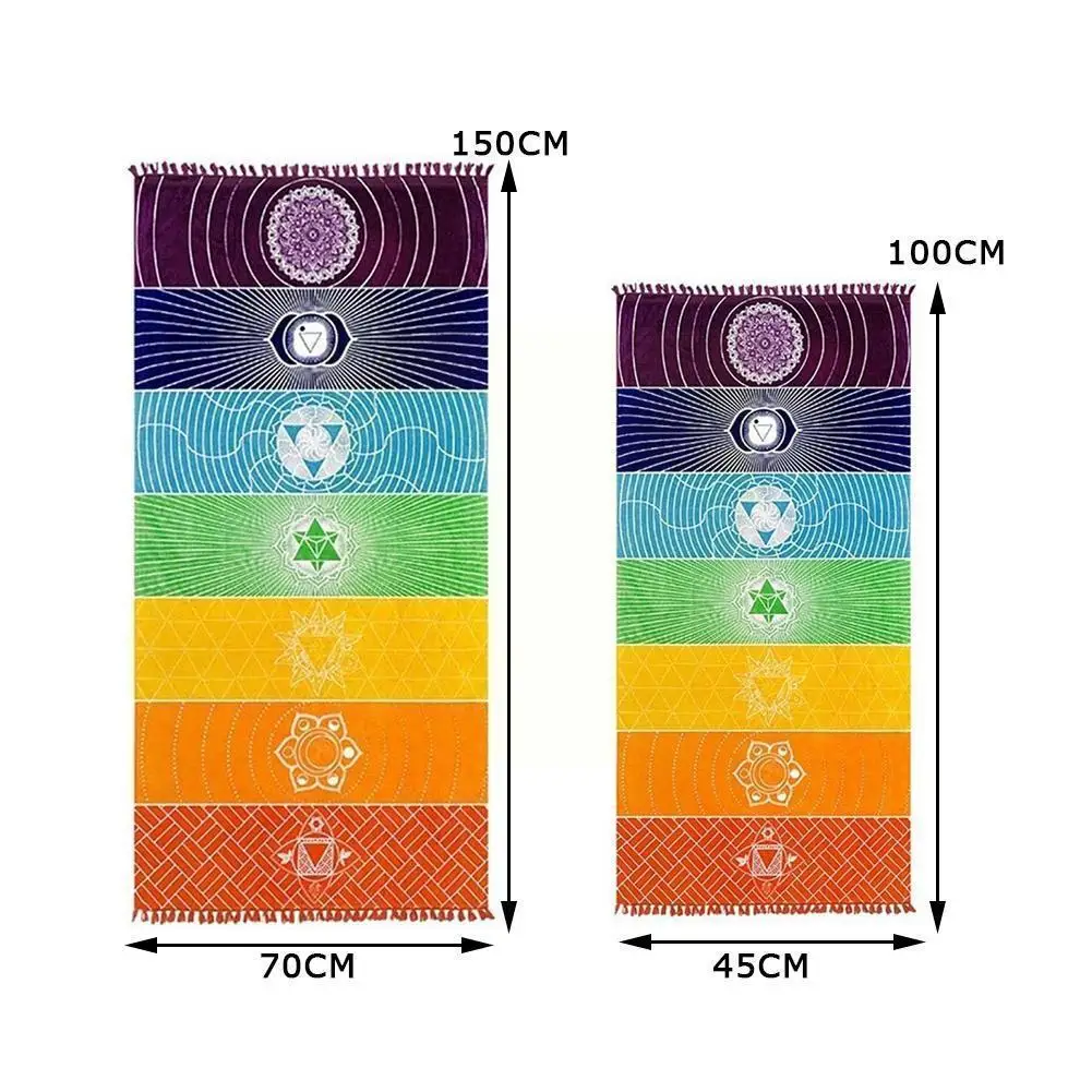 

Tassels Single Rainbow Chakra Tapestry Towel Mandala Boho Yoga Tapestry Beach Wall Hang Mat Blanket Mat Stripes Travel Poly D7J1