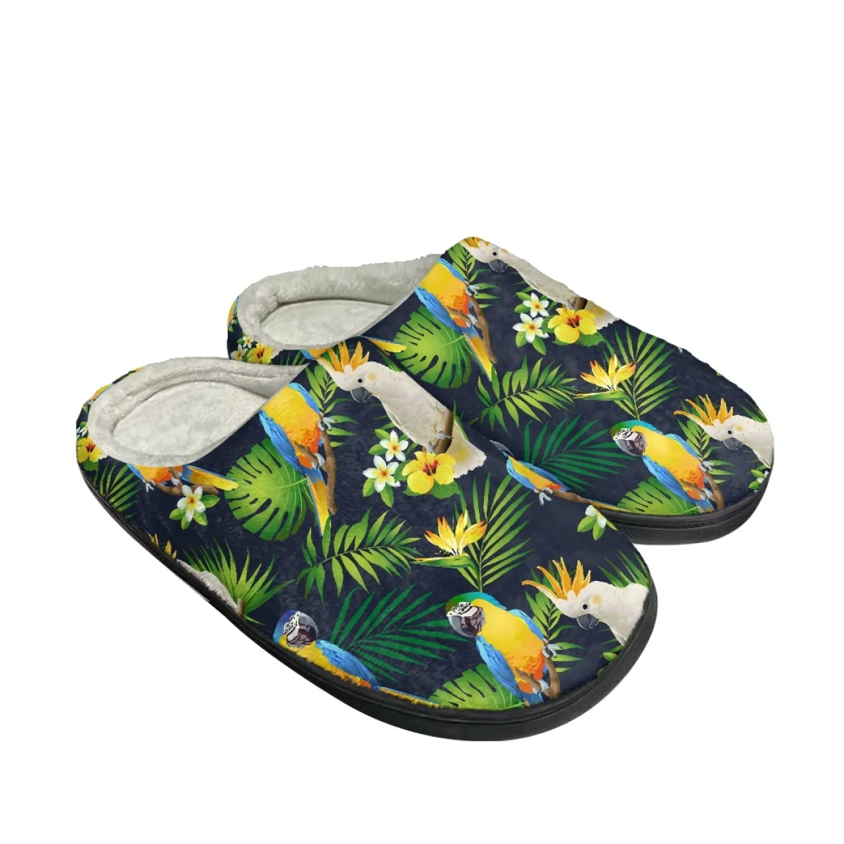 

Parrot Polynesian Tattoo Plumeria Print Ladies Autumn Winter Round Toe Home Cotton Slipper Brand Design Keep Warm Plush Shoes