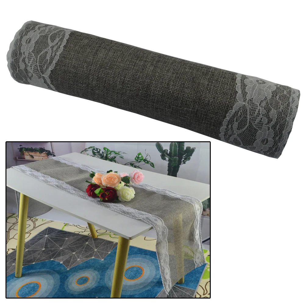 

Natural Imitated Linen Lace Table Runner Wedding Christmas Dinning Table Decorations Rustic Tea Runner Hotel Restaurant Supplies