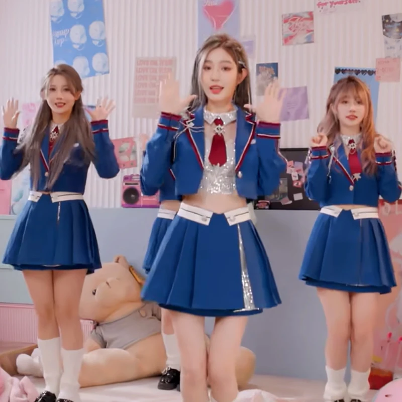 2024 костюм для джазовых танцев и представлений женские синие костюмы JK женская