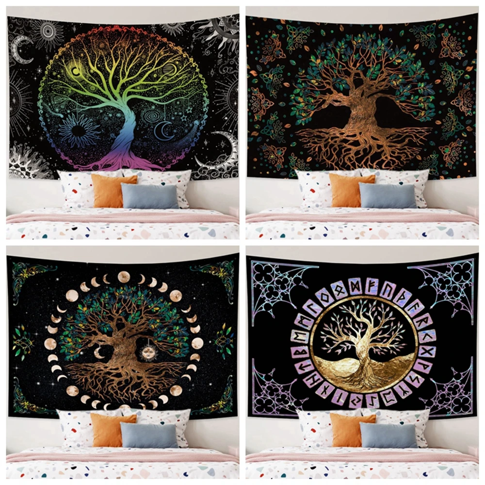 

Tree of Life Sun Moon Colorful Psychedelic Home Tapestry Mandala Bohemian Tarot Hippie Wall Rugs Dorm Decoration Wall Hanging