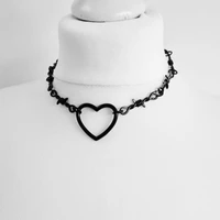 goth black barbed wire chain heart pendant choker necklace for women girl fashion charm jewelry accessories