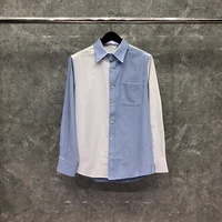 tb thom shirt spring custom white blue patchwork oxford mens shirt korean trend fashion concise design womens blouse