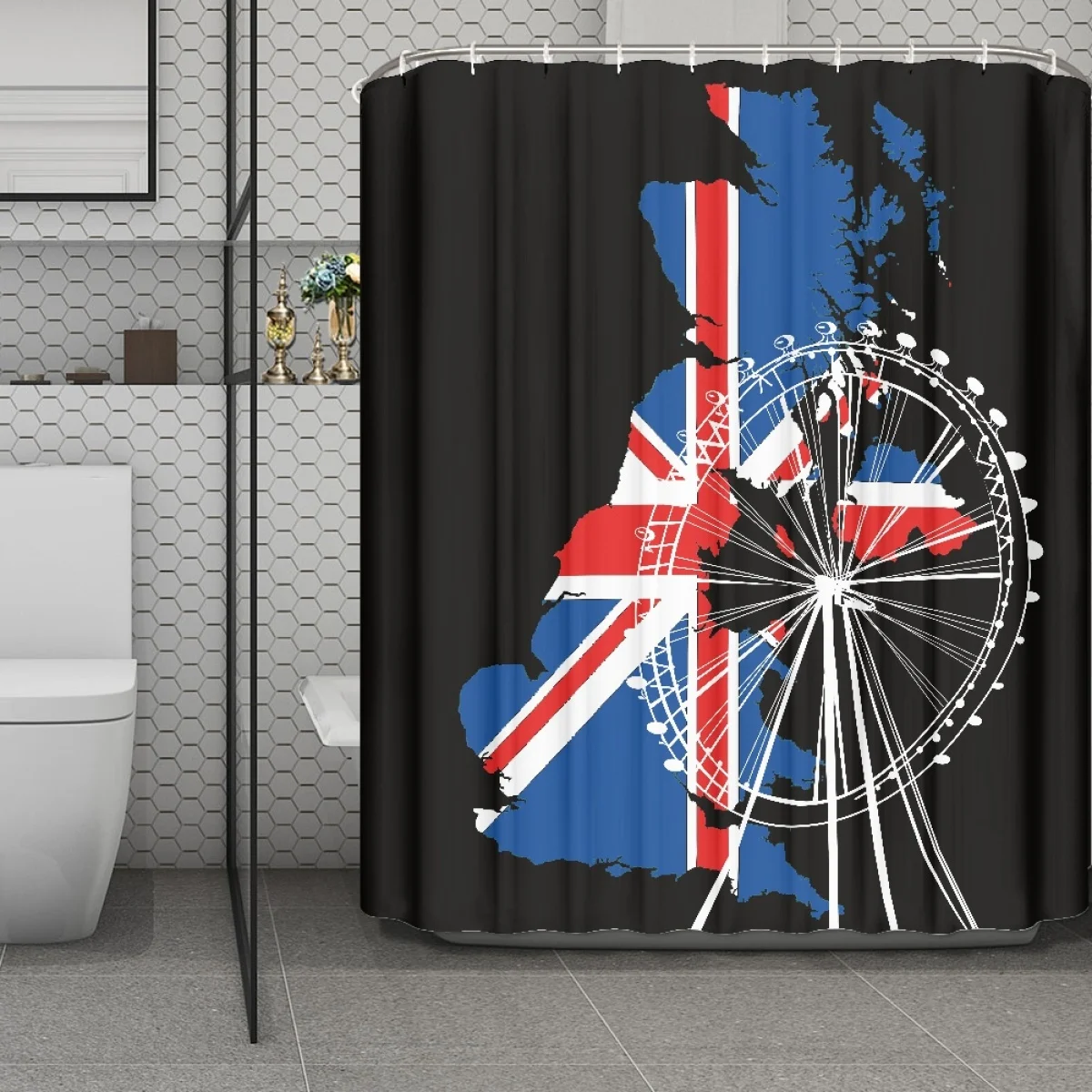 

Аксессуары для ванной из полиэстера, водонепроницаемая Роскошная Экологически чистая занавеска для душа, индивидуальный знаменитый британский архитектурный дизайн