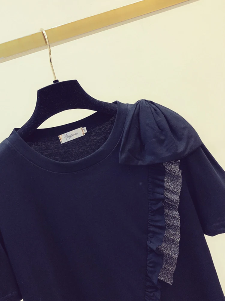 Футболка XFPV женская с круглым вырезом пикантная рубашка бантом и коротким