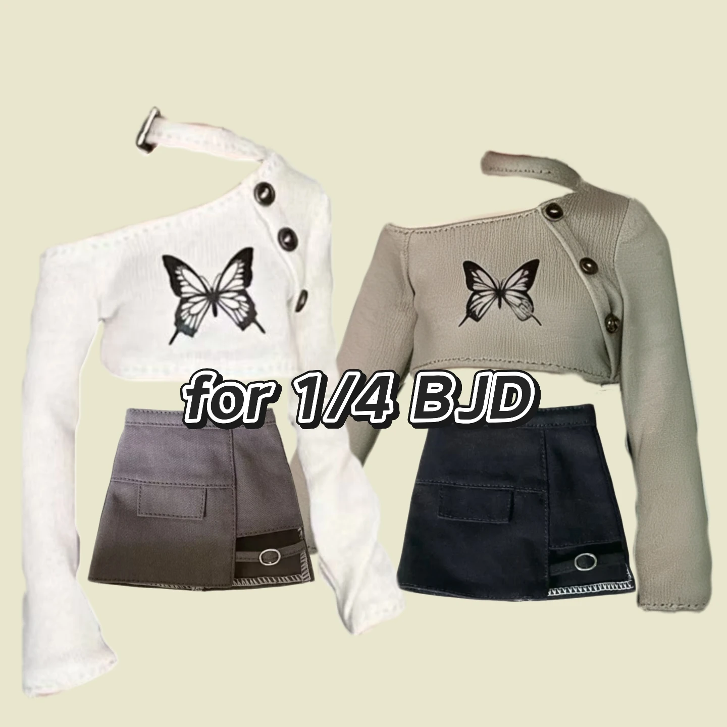 Фото Одежда для кукол BJD (1/4 BJD) Одежда для малышей Блузка с открытыми плечами и лямкой-бабочкой на шее Блузка с открытыми штанинами Юбка с короткими штанинами №1