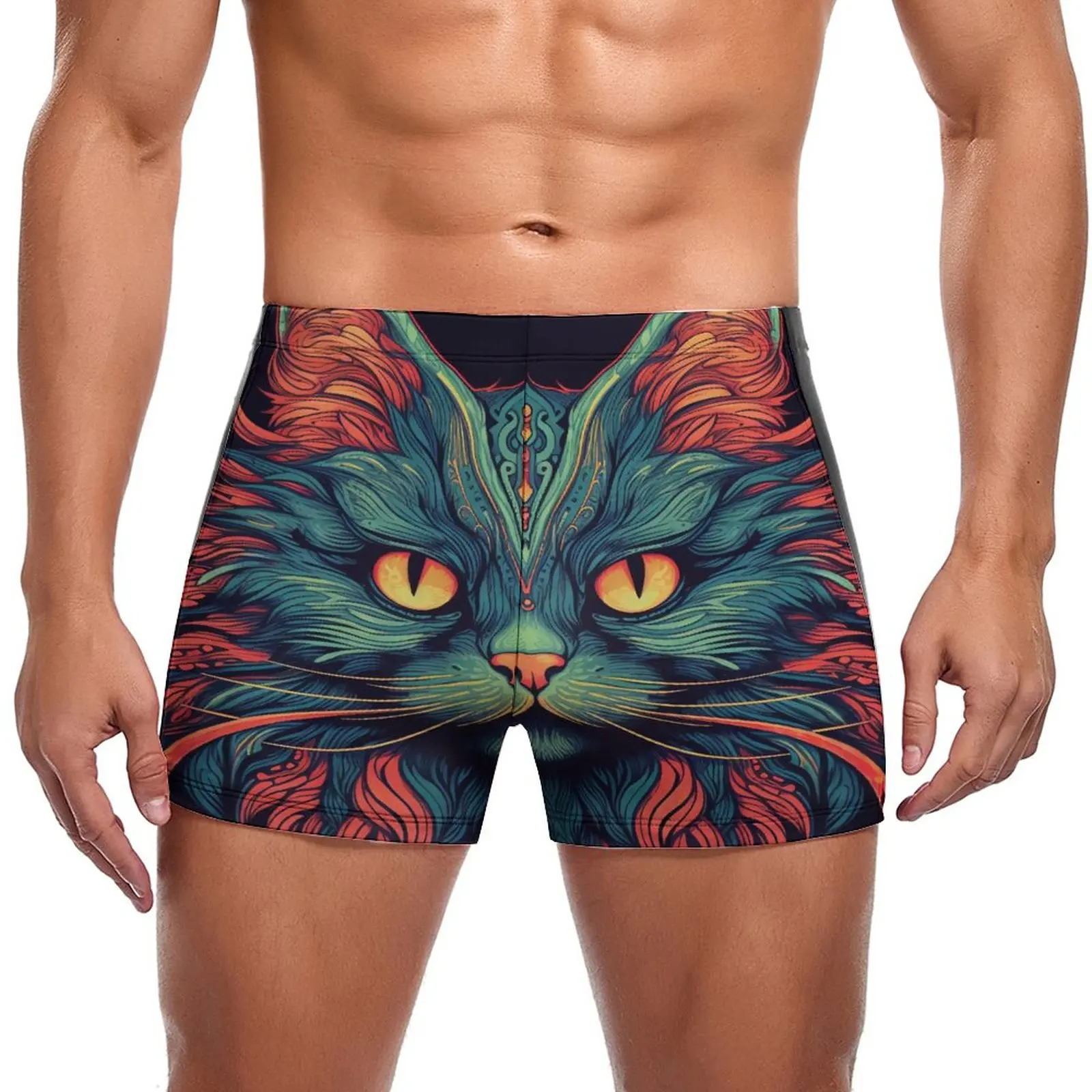 

Купальные трусы в винтажном стиле с котом, быстросохнущие пляжные боксеры с эффектом пуш-ап, мужской купальник