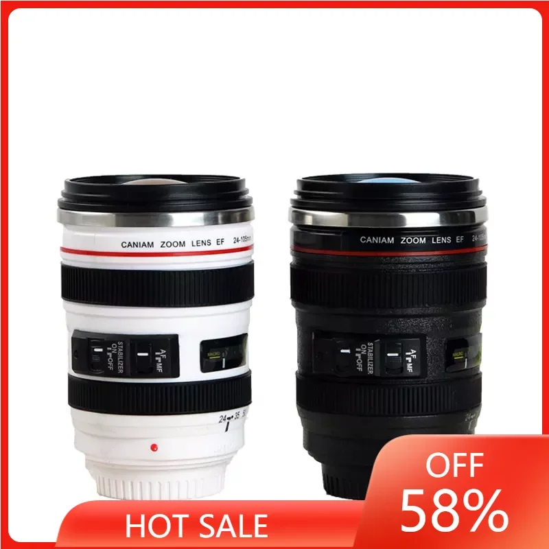 

Stainless Steel Camera EF24-105mm Coffee Lens Mug White Black Coffee Mugs Creative Gift Coffee Cups canecas tazas vaso caf