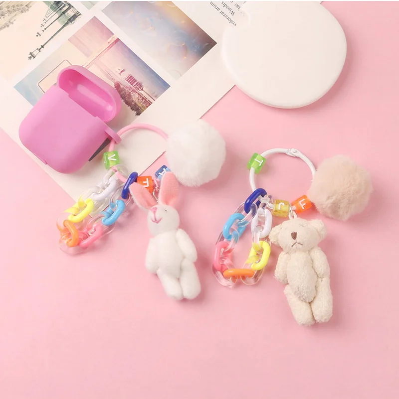 

New Cute Brown Plush Bear Key Chain Fashion Cartoon Rabbit Mobile Phone Pendant Multi -Color Chain Accessories Women's Gift