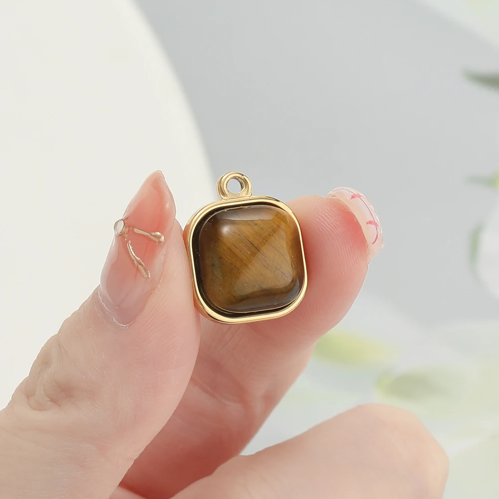 1 шт./упак. многоцветный натуральный камень из нержавеющей стали квадратный кулон