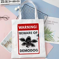 warning be ware of demodog tote bag unisex canvas bags shopping bags printed casual shoulder bag foldable