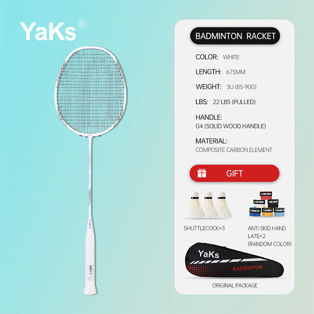 

YaKs Brand 2023 New Ultralight Racket Carbon Fiber Attack Style 4U4 Badminton Rackets 19-22 Pounds Club Level Racket Badminton