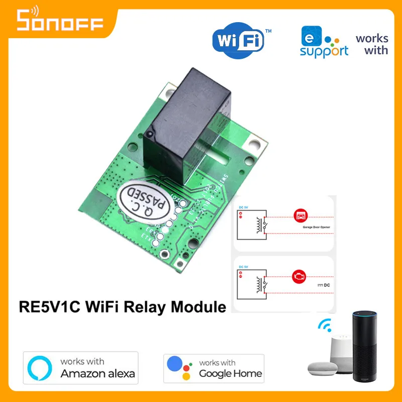 

SONOFF relay module RE5V1C Switch Wifi Smart Switch 5V DC Wireless Switches Inching/Selflock Working Modes APP/Voice/LAN Control