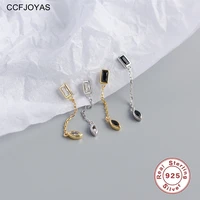 ccfjoyas 925 sterling silver whiteblack zircon chain drop earring european and american light luxury geometric tassel earrings
