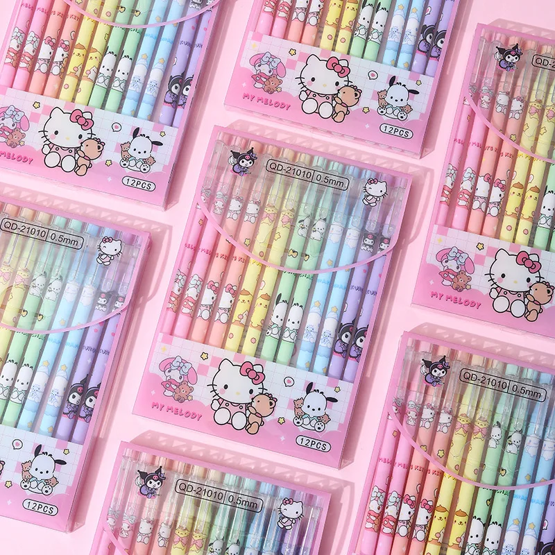 

12pcs/set Creative Cartoon Sanrio Straight Pole Cute Signature Pen Exam Office Supplies Erasable Rollerball Pen Student
