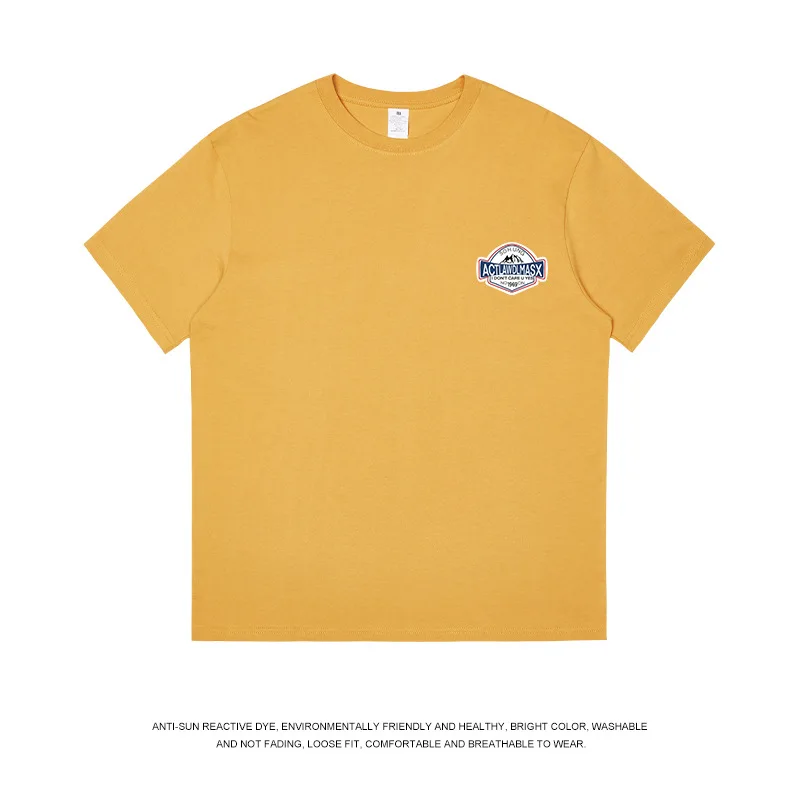

KAZUE- men and women retro letter badge printed short-sleeved T-shirt loose national tide round neck top cotton T-shirt tide