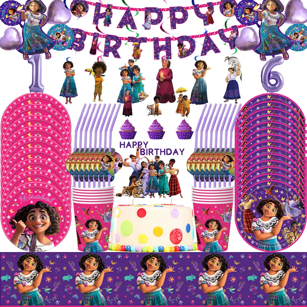 

Disney Encanto Party Supplies Cup Plates Napkins Tablecloth Encanto Party Decoration For Girls Birthday Baby Shower Party Supply