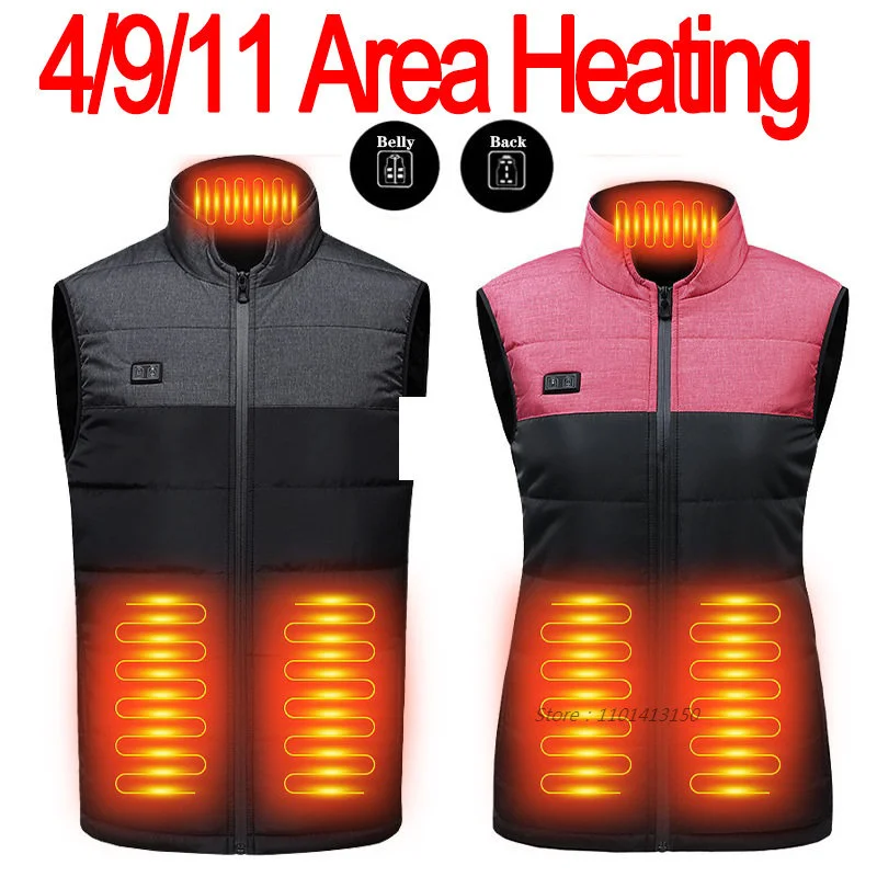 

11 Places Heated Vest Men Women Winter Usb Heated Jacket Heating Vest Thermal Clothing Hunting Vest chaqueta chaleco 발열조끼 열선조끼