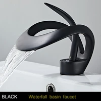 black bathroom basin taps single handle waterfall faucet solid brass basin mixer taps creative hollowed out design water tap