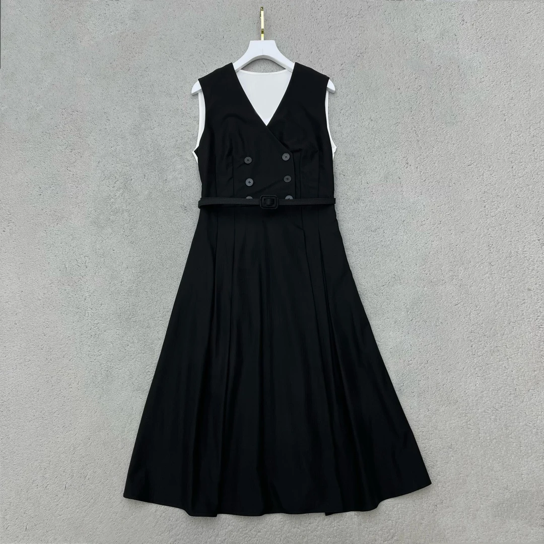 New sleeveless dress double breasted waistcoat type before and after double color patchwork fashion temperament