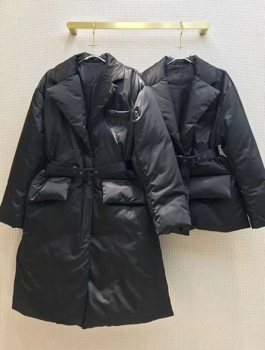 Winter 2022 New Women's Triangular Logo Long Short Cotton Jacket Fashion Ladies Warm Coat Girls Lapel Large Pocket Top XZ168