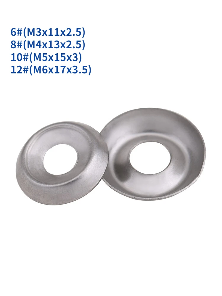 

6# 8# 10# 12# 304 Stainless Steel Fisheye Gaskets Standard Metric Concave-Convex Gasket Hollow Bowl-Shaped Decorative Washers