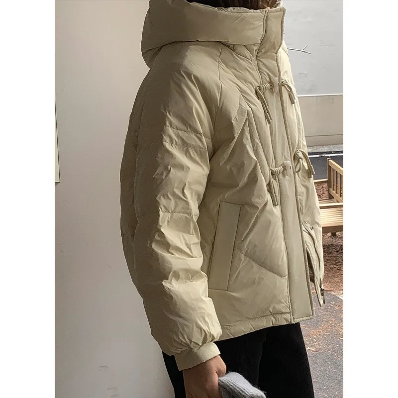 Cowl Buckle Down Jacket Female Short 2022 Winter New Fashion Hooded Bread Clothes Women's Clothing