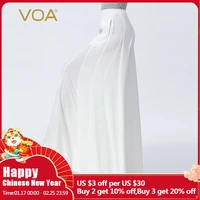 voa silk 30mm heavyweight milk white trousers natural waist fold bump stitching invisible side pull wide leg pants woman ke539