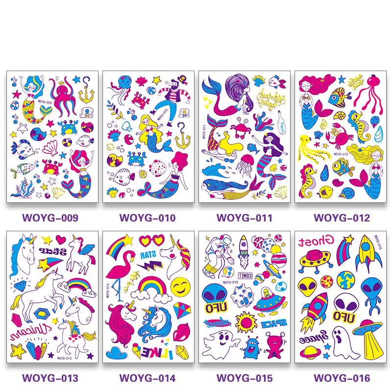 1/12 шт. Мультяшные флуоресцентные детские игрушки-тату-наклейки Единорог Русалка