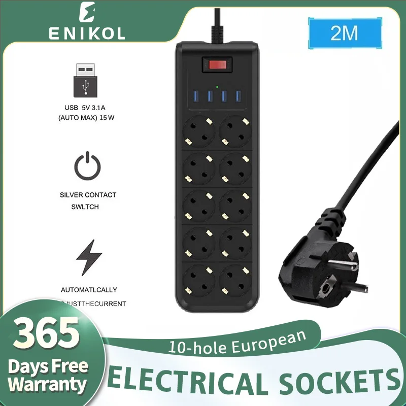 

Удлинитель электрический с удлинителем и USB-портами, 10 отверстий