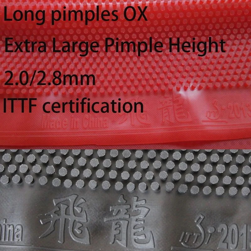 Фото Резина для настольного тенниса Fei Long OX, длинные шипы, высота частиц 2,0/2,8 мм, красная/черная резина для пинг-понга, одобренная ITTF №1