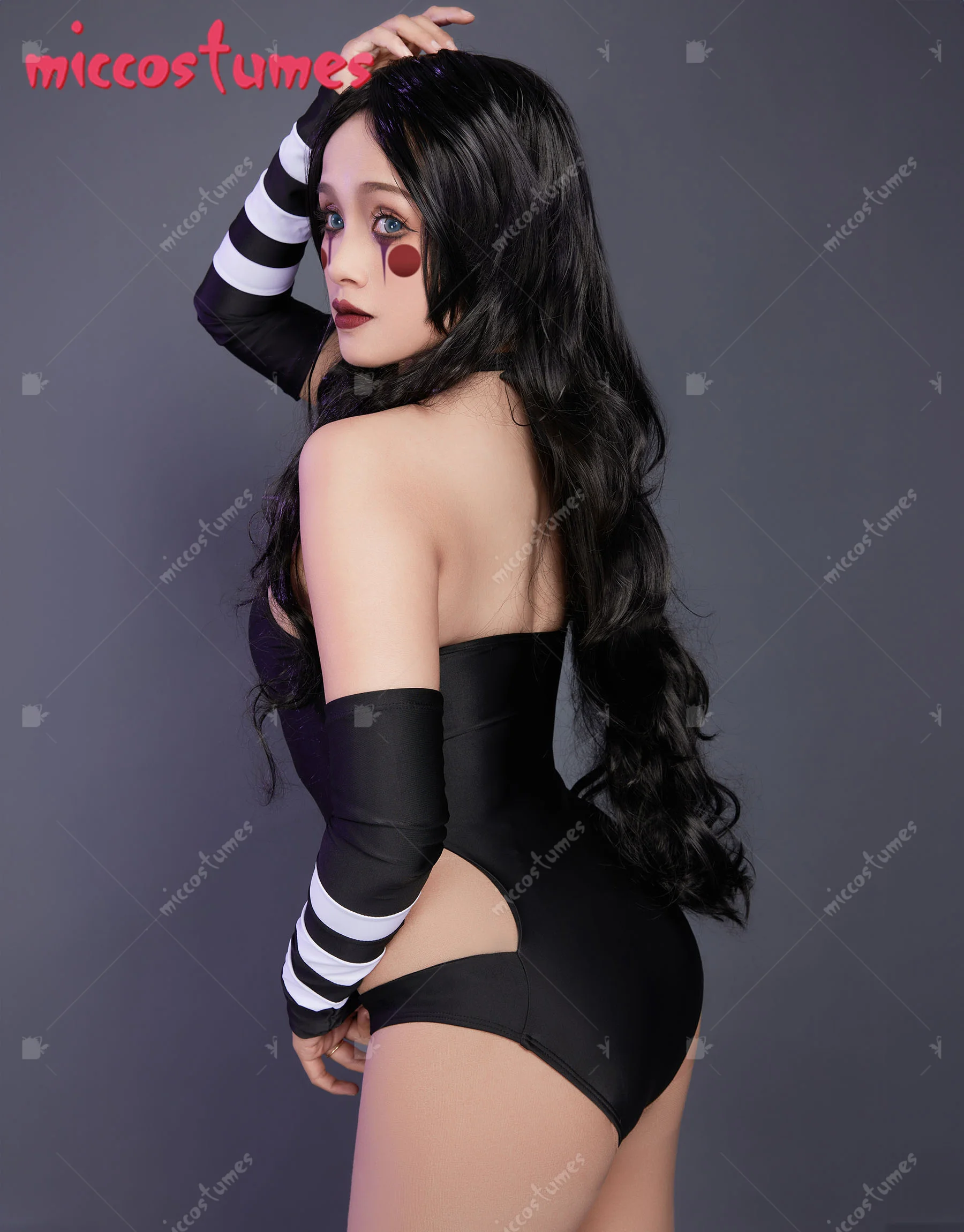 Женский слитный купальник HAIKYUU черный купальный костюм с лямкой на шее и рукавами