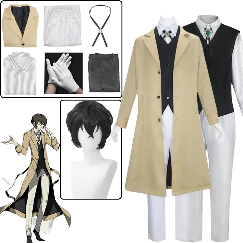 

Dazai Osamu Cosplay Anime Bungo Stray Dogs Costume Long Jacket Coat Suit Adult Men Windbreaker Halloween Christmas Clothing