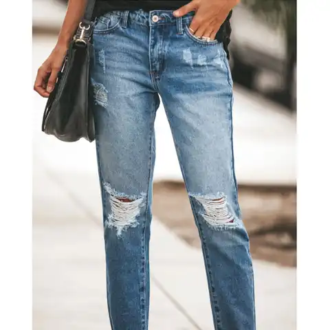 Women's jeans with torn holes, tassels, and slimming women's jeans pants