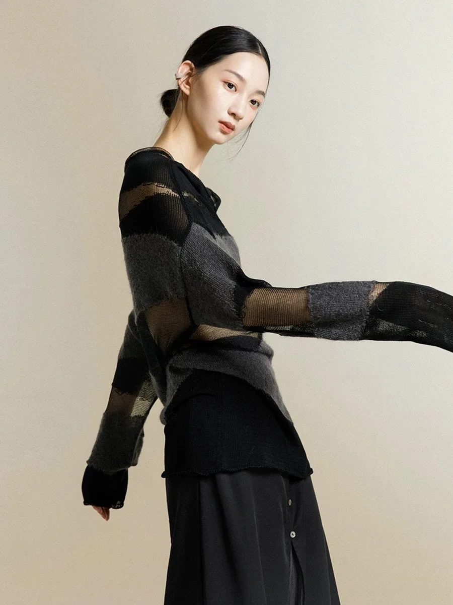 UMI MAO Осенняя одежда 2024 женский топ весенне-осенний новый свободный вязаный с