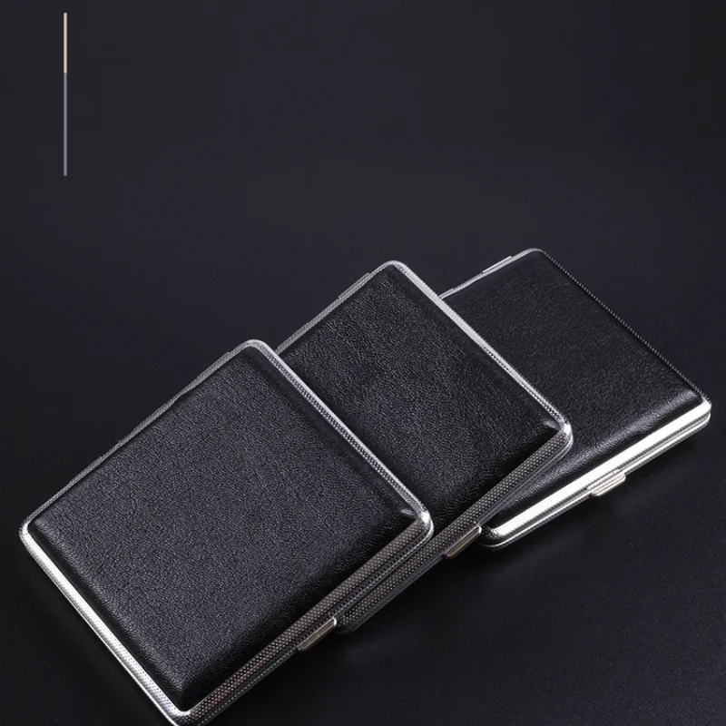 

20 Cigarettes Stainless Steel Cigarette Box Tool Double Open Leather Cigar Box