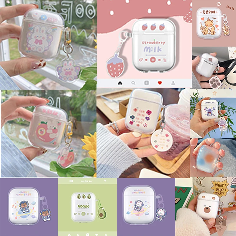 

Cartoon Cute Airpods Earphone Drop Protective Cover Airpods1 2/3-2021/pro Transparent Creative with Hook Cute Earphone Cover